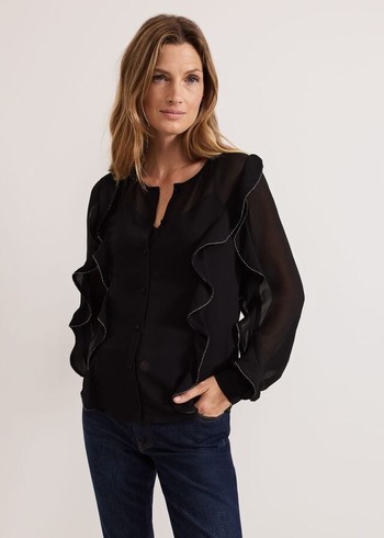 Phase Eight Cordelia Ruffle Shirts Black Canada | GKCOZP-275